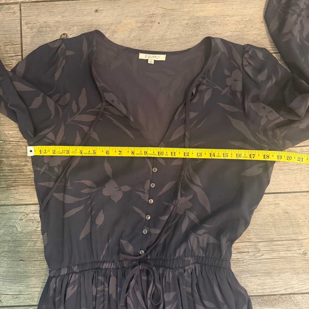Z Supply Charcoal Floral Rayon Mini Dress Button Front Ruffle Hem Small ZD221921 - Picture 10 of 10
